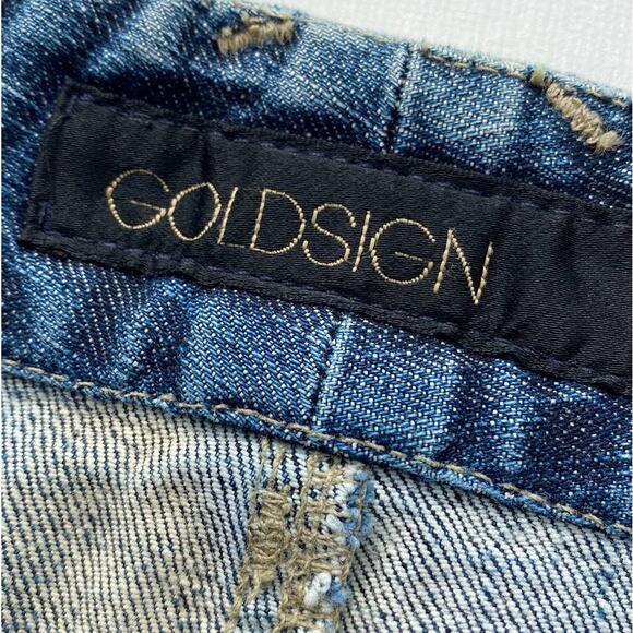 New Goldsign Women's Blue Medium Wash Distressed Jean Denim Mini Skirt Size 27 - Picture 7 of 10